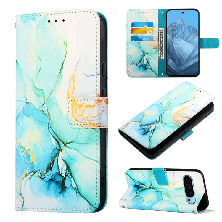 For Google Pixel 9 PT003 Marble Pattern Flip Leather Phone Case(Green)