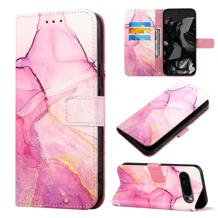 For Google Pixel 9 Pro PT003 Marble Pattern Flip Leather Phone Case(Pink Purple Gold)