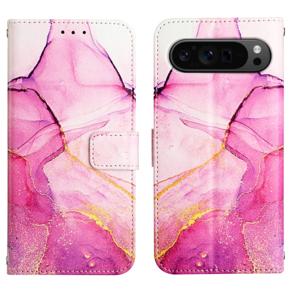 For Google Pixel 9 Pro PT003 Marble Pattern Flip Leather Phone Case(Pink Purple Gold)