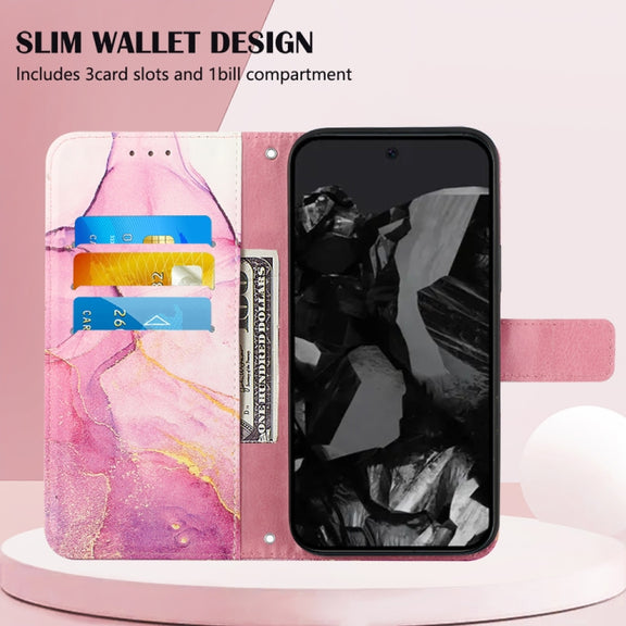 For Google Pixel 9 Pro PT003 Marble Pattern Flip Leather Phone Case(Pink Purple Gold)