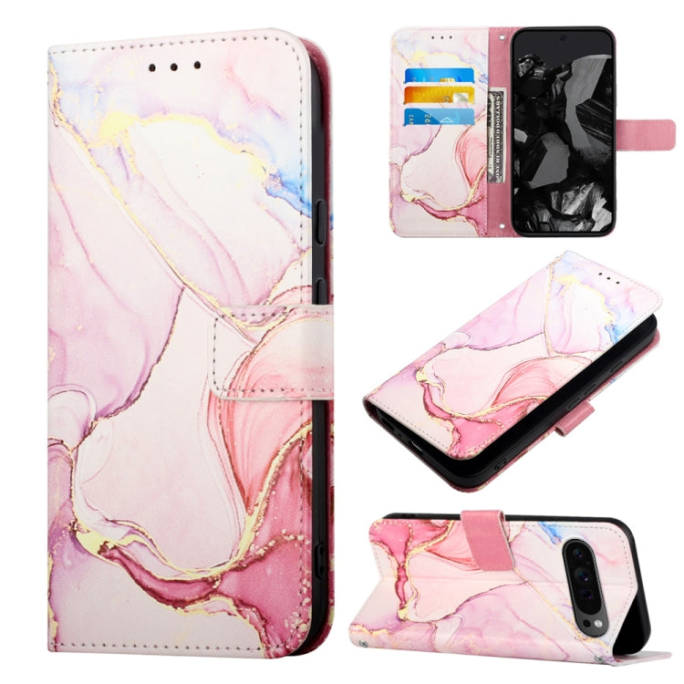 For Google Pixel 9 Pro PT003 Marble Pattern Flip Leather Phone Case(Rose Gold)