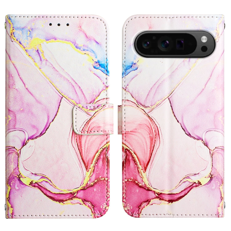 For Google Pixel 9 Pro PT003 Marble Pattern Flip Leather Phone Case(Rose Gold)