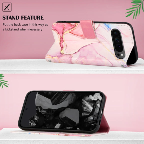 For Google Pixel 9 Pro PT003 Marble Pattern Flip Leather Phone Case(Rose Gold)
