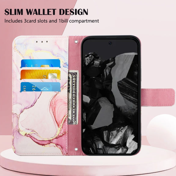 For Google Pixel 9 Pro PT003 Marble Pattern Flip Leather Phone Case(Rose Gold)