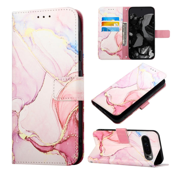 For Google Pixel 9 Pro PT003 Marble Pattern Flip Leather Phone Case(Rose Gold)