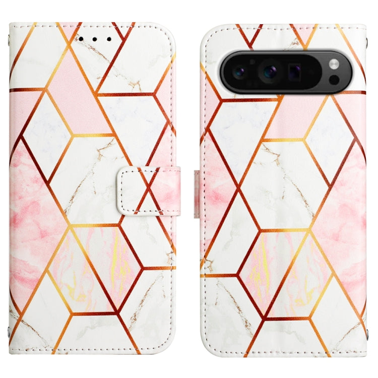 For Google Pixel 9 Pro PT003 Marble Pattern Flip Leather Phone Case(Pink White)