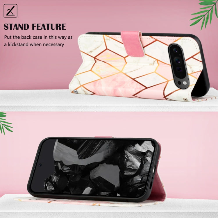 For Google Pixel 9 Pro PT003 Marble Pattern Flip Leather Phone Case(Pink White)