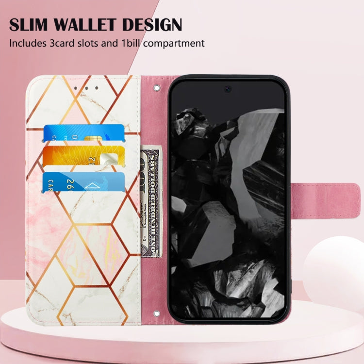 For Google Pixel 9 Pro PT003 Marble Pattern Flip Leather Phone Case(Pink White)