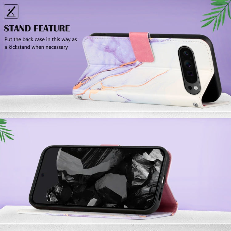 For Google Pixel 9 Pro PT003 Marble Pattern Flip Leather Phone Case(White Purple)