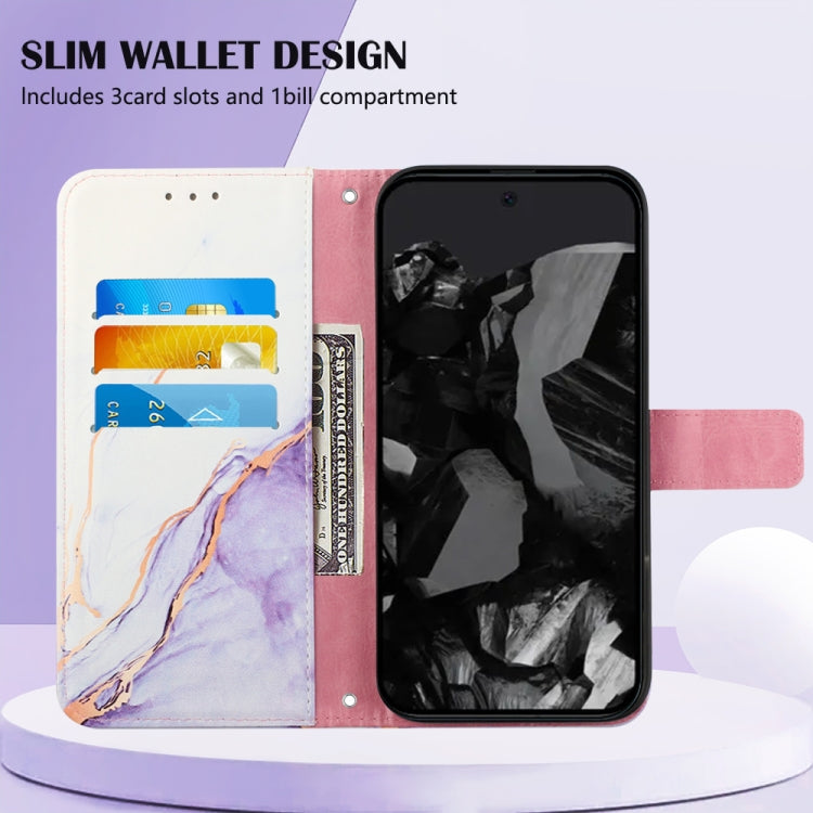 For Google Pixel 9 Pro PT003 Marble Pattern Flip Leather Phone Case(White Purple)