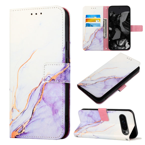 For Google Pixel 9 Pro PT003 Marble Pattern Flip Leather Phone Case(White Purple)