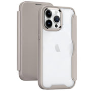 For iPhone 14 Pro Max RFID Blocking Adsorption Flip Leather Phone Case(Khaki)