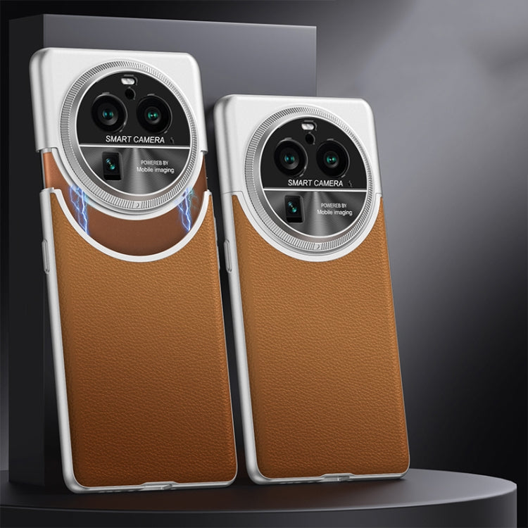 For OPPO Find X6 Pro GKK Mortise-Tenon Connection Contrast Color Leather Shockproof Phone Case(Brown)
