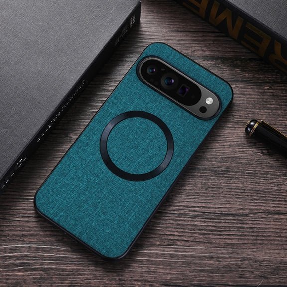 For Google Pixel 9 CD Magnetic Ring Cloth Texture PU Phone Case(Green)