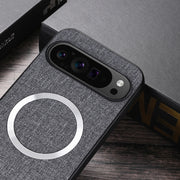 For Google Pixel 9 CD Magnetic Ring Cloth Texture PU Phone Case(Blue)