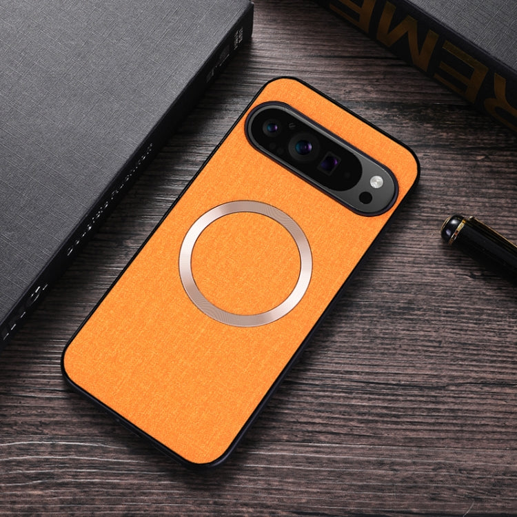 For Google Pixel 9 CD Magnetic Ring Cloth Texture PU Phone Case(Orange)