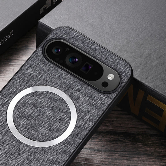 For Google Pixel 9 CD Magnetic Ring Cloth Texture PU Phone Case(Grey)