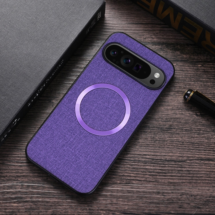 For Google Pixel 9 Pro CD Magnetic Ring Cloth Texture PU Phone Case(Purple)