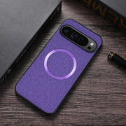For Google Pixel 9 Pro CD Magnetic Ring Cloth Texture PU Phone Case(Purple)