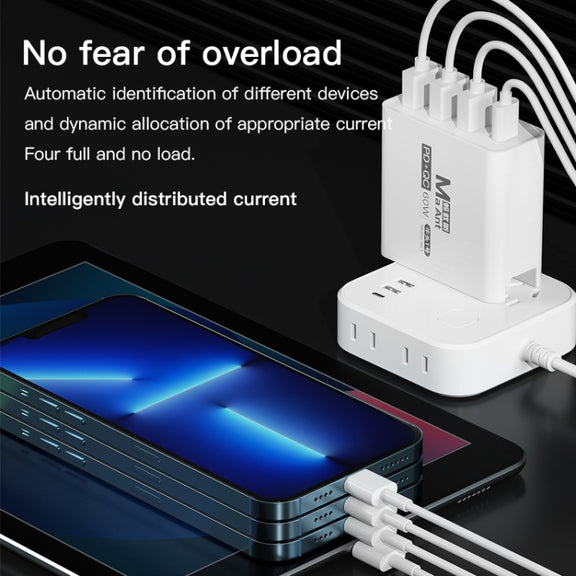 Ma-Ant 60W USB-C/Type-C+3 USB Multi-port Fast Charging Charger, Plug:EU Plug(White)