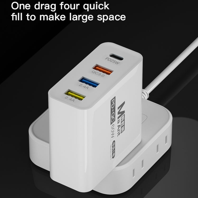 Ma-Ant 60W USB-C/Type-C+3 USB Multi-port Fast Charging Charger, Plug:EU Plug(White)