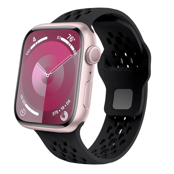 For Apple Watch Series 9 45mm Oval Holes Fluororubber Watch Band(Black)