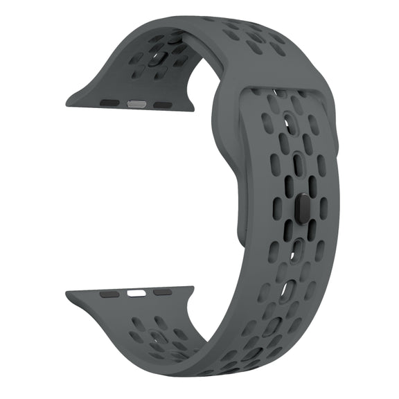 For Apple Watch SE 44mm Oval Holes Fluororubber Watch Band(Dark Grey)