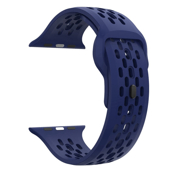 For Apple Watch SE 44mm Oval Holes Fluororubber Watch Band(Midnight Blue)