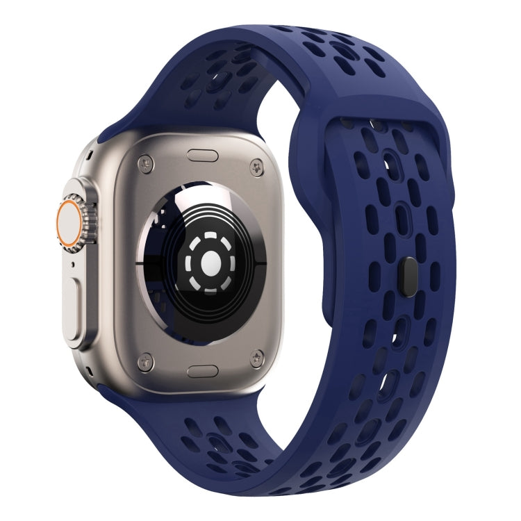 For Apple Watch SE 44mm Oval Holes Fluororubber Watch Band(Midnight Blue)