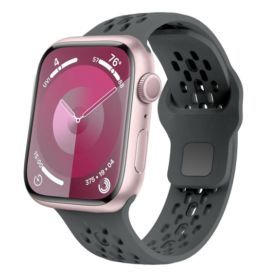 For Apple Watch Series 5 44mm Oval Holes Fluororubber Watch Band(Dark Grey)