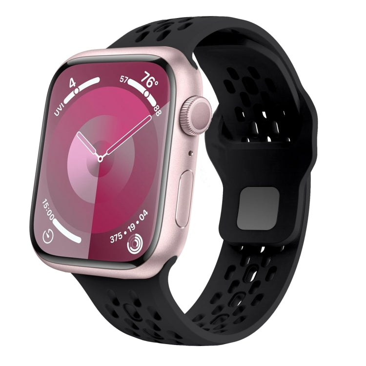 For Apple Watch Series 2 42mm Oval Holes Fluororubber Watch Band(Black)