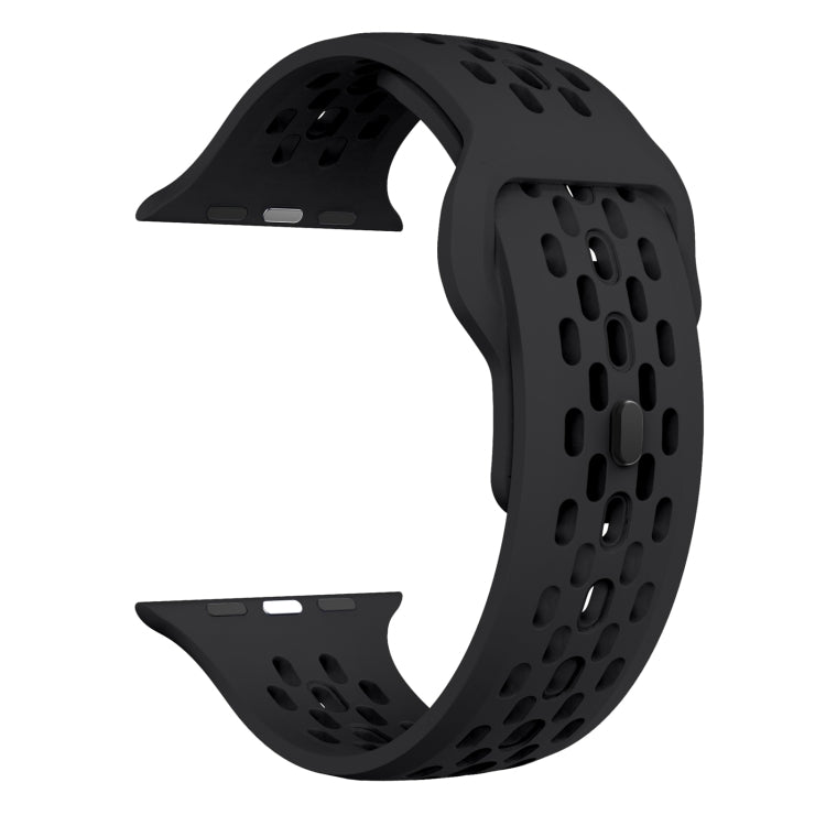 For Apple Watch 42mm Oval Holes Fluororubber Watch Band(Black)