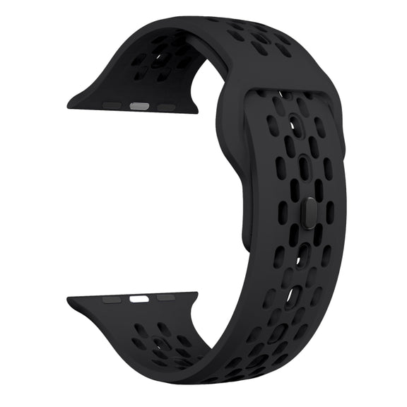For Apple Watch 42mm Oval Holes Fluororubber Watch Band(Black)