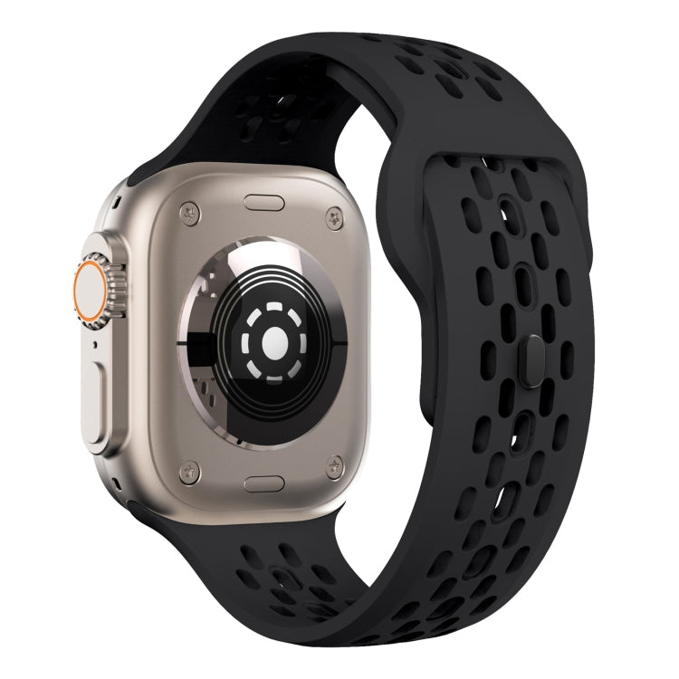 For Apple Watch 42mm Oval Holes Fluororubber Watch Band(Black)