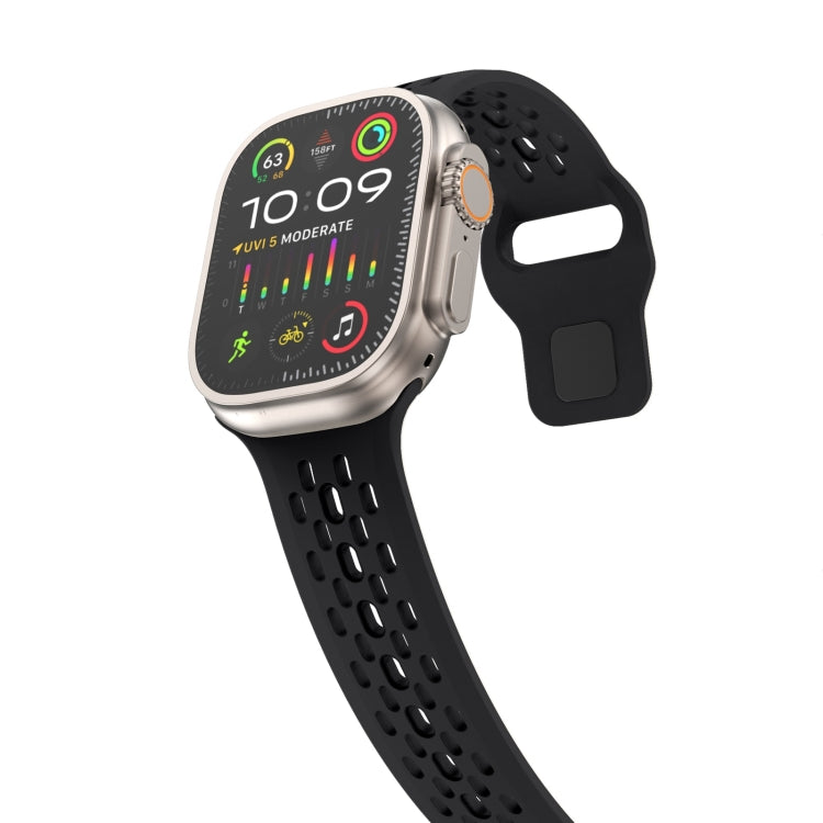 For Apple Watch 42mm Oval Holes Fluororubber Watch Band(Black)