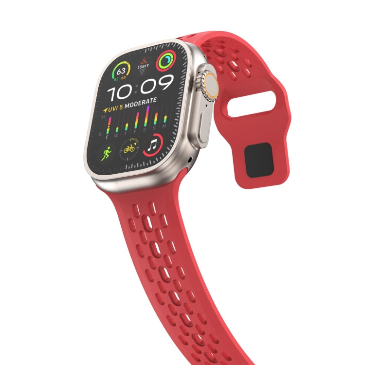 For Apple Watch 42mm Oval Holes Fluororubber Watch Band(Red)