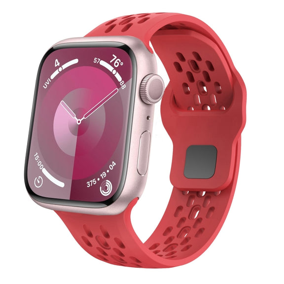For Apple Watch 42mm Oval Holes Fluororubber Watch Band(Red)
