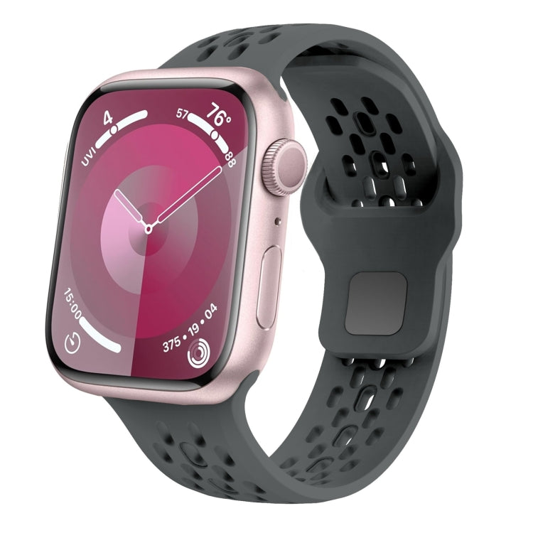 For Apple Watch 42mm Oval Holes Fluororubber Watch Band(Dark Grey)