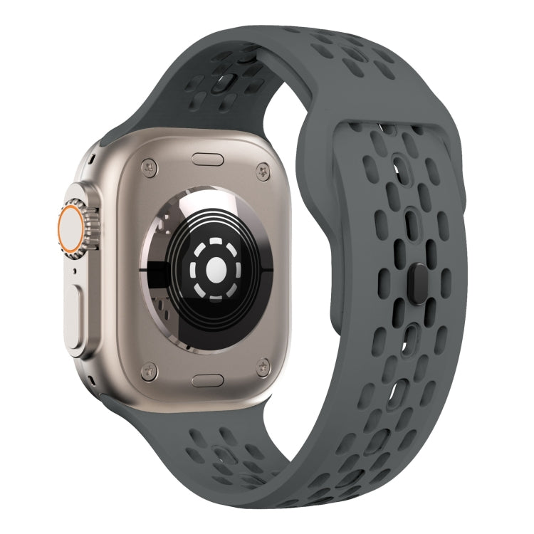For Apple Watch 42mm Oval Holes Fluororubber Watch Band(Dark Grey)