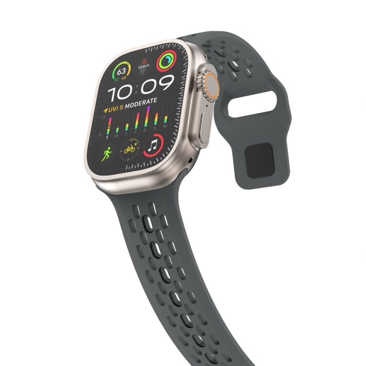 For Apple Watch 42mm Oval Holes Fluororubber Watch Band(Dark Grey)