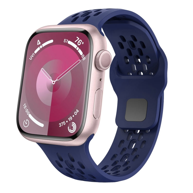 For Apple Watch 42mm Oval Holes Fluororubber Watch Band(Midnight Blue)