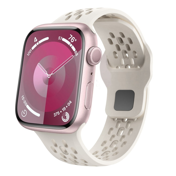 For Apple Watch 42mm Oval Holes Fluororubber Watch Band(Starlight)