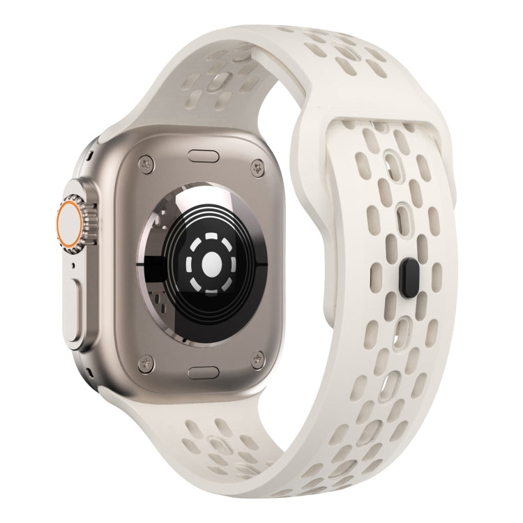 For Apple Watch 42mm Oval Holes Fluororubber Watch Band(Starlight)