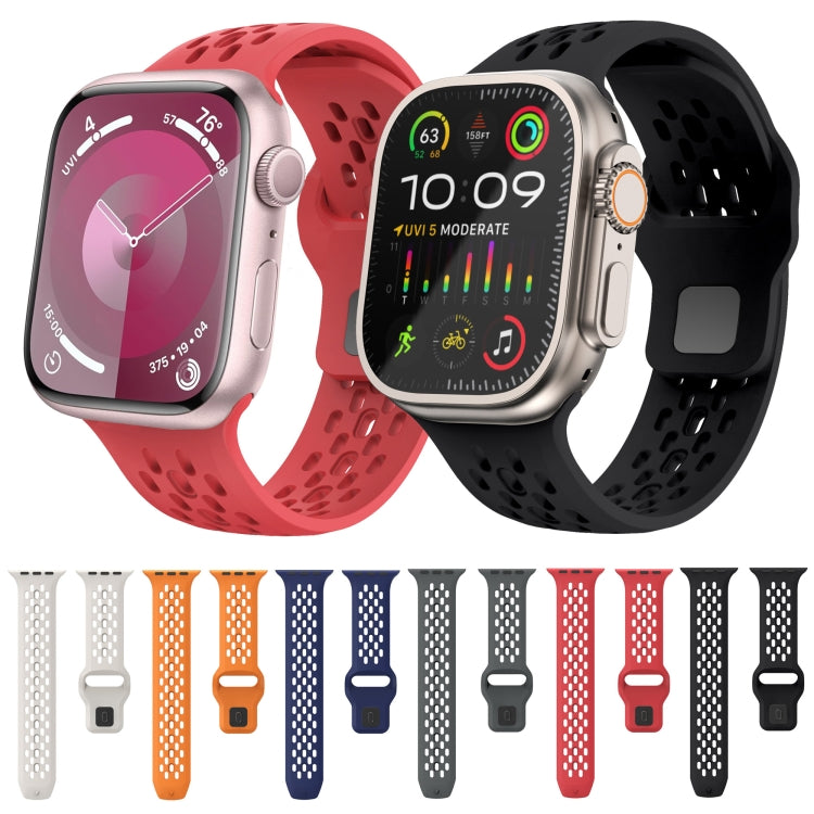 For Apple Watch 42mm Oval Holes Fluororubber Watch Band(Starlight)
