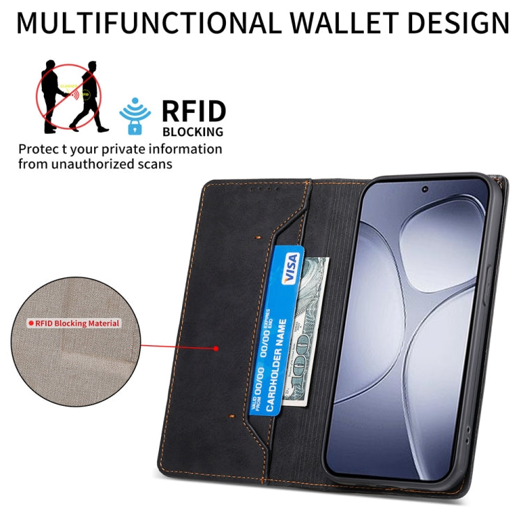 For Redmi K70 Ultra Business Solid Color Magnetic RFID Leather Phone Case(Black)