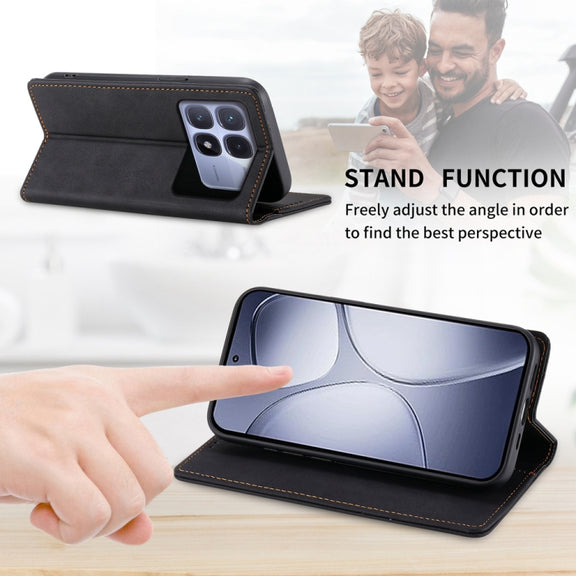For Redmi K70 Ultra Business Solid Color Magnetic RFID Leather Phone Case(Black)