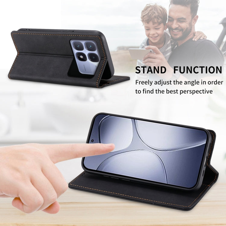 For Redmi K70 Ultra Business Solid Color Magnetic RFID Leather Phone Case(Black)