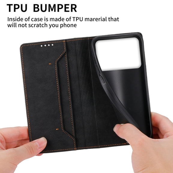 For Redmi K70 Ultra Business Solid Color Magnetic RFID Leather Phone Case(Black)