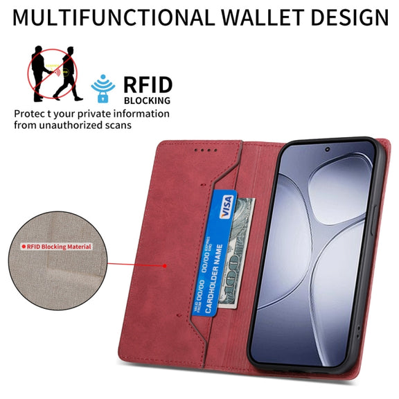 For Redmi K70 Ultra Business Solid Color Magnetic RFID Leather Phone Case(Red)