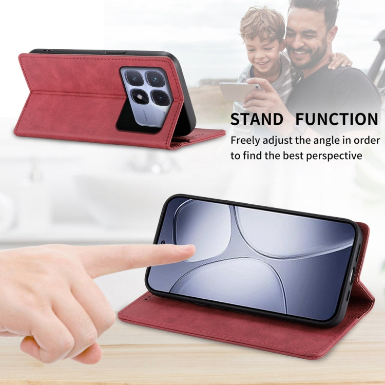 For Redmi K70 Ultra Business Solid Color Magnetic RFID Leather Phone Case(Red)